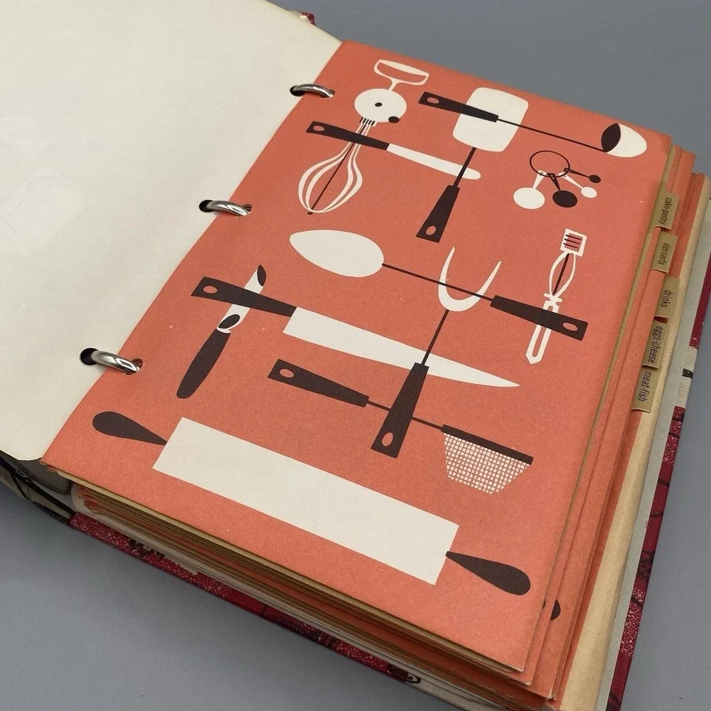 Vintage 60s My Recipe Book 3-Ring‎ Binder Envelopes Clipped Recipes Mid Century